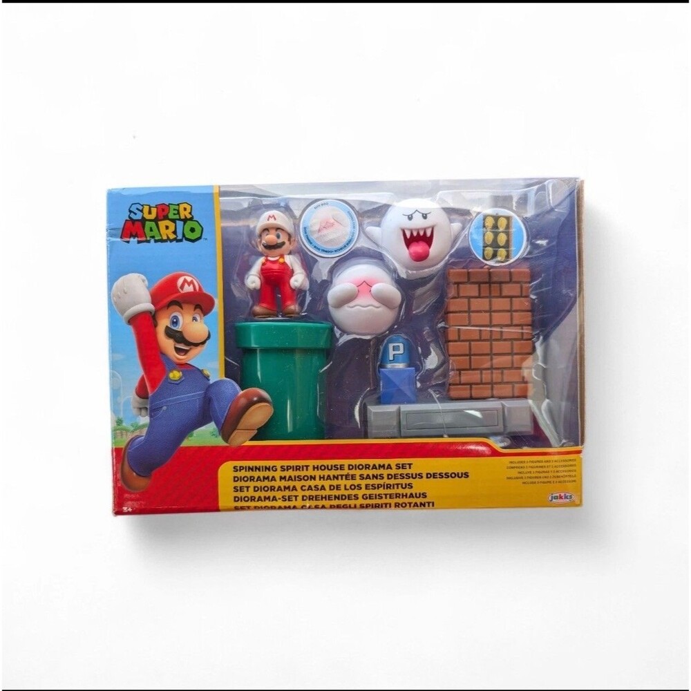 Super Mario Spinning Spirit House Diorama Set Fire Mario Shy Boo & Boo Figures